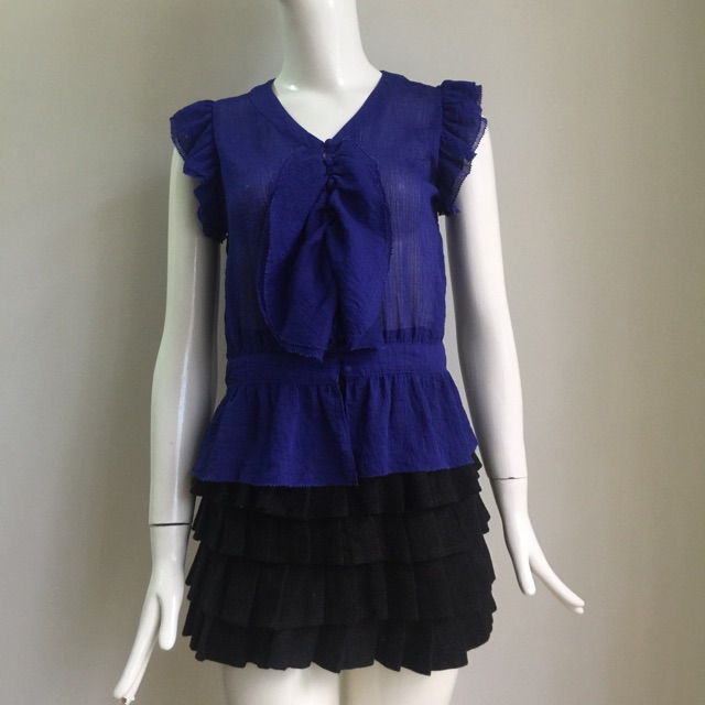 Áo lụa xanh navy sách tay made in korea