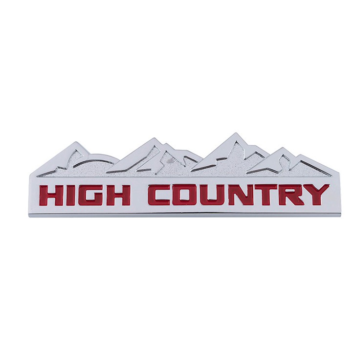 Logo kim loại chữ nổi HIGH COUNTRY dán ô tô