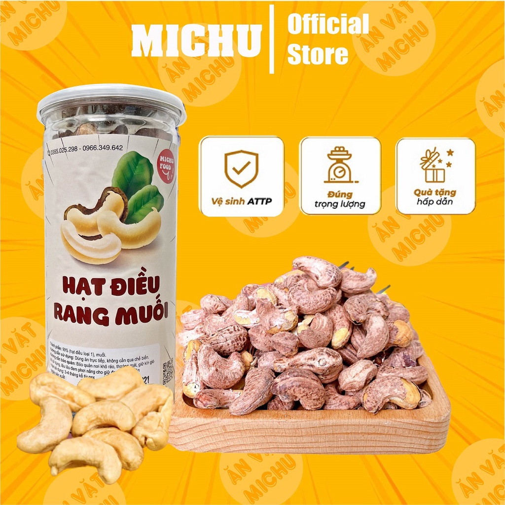 Hạt điều rang muối hũ 500g nguyên hạt size lớn, hạt dinh dưỡng đồ ăn vặt món ăn healthy eatclean Loại 1  - Michu Food