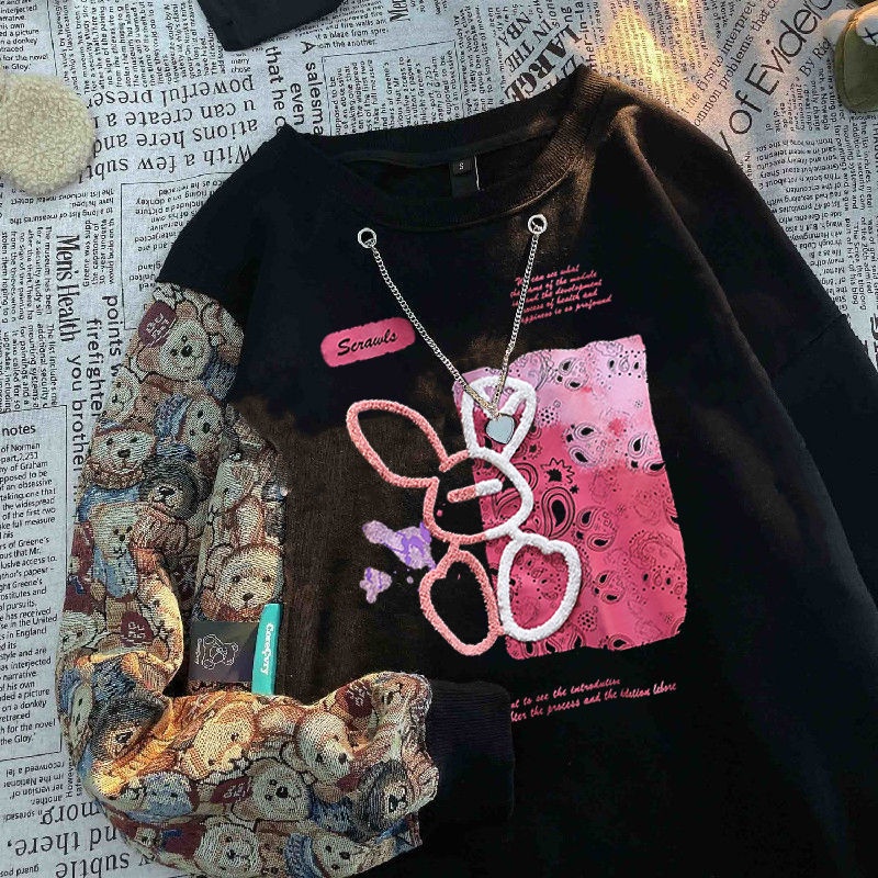 Áo Sweater Mỏng Tay Dài Dáng Rộng In Hình Gấu Thời Trang 2022