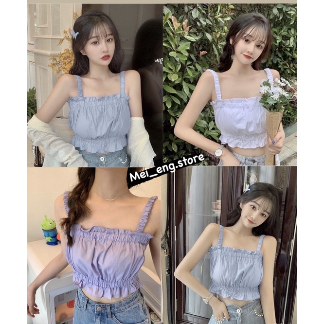 Áo hai dây croptop dúm chất đũi cực xinh 3 màu