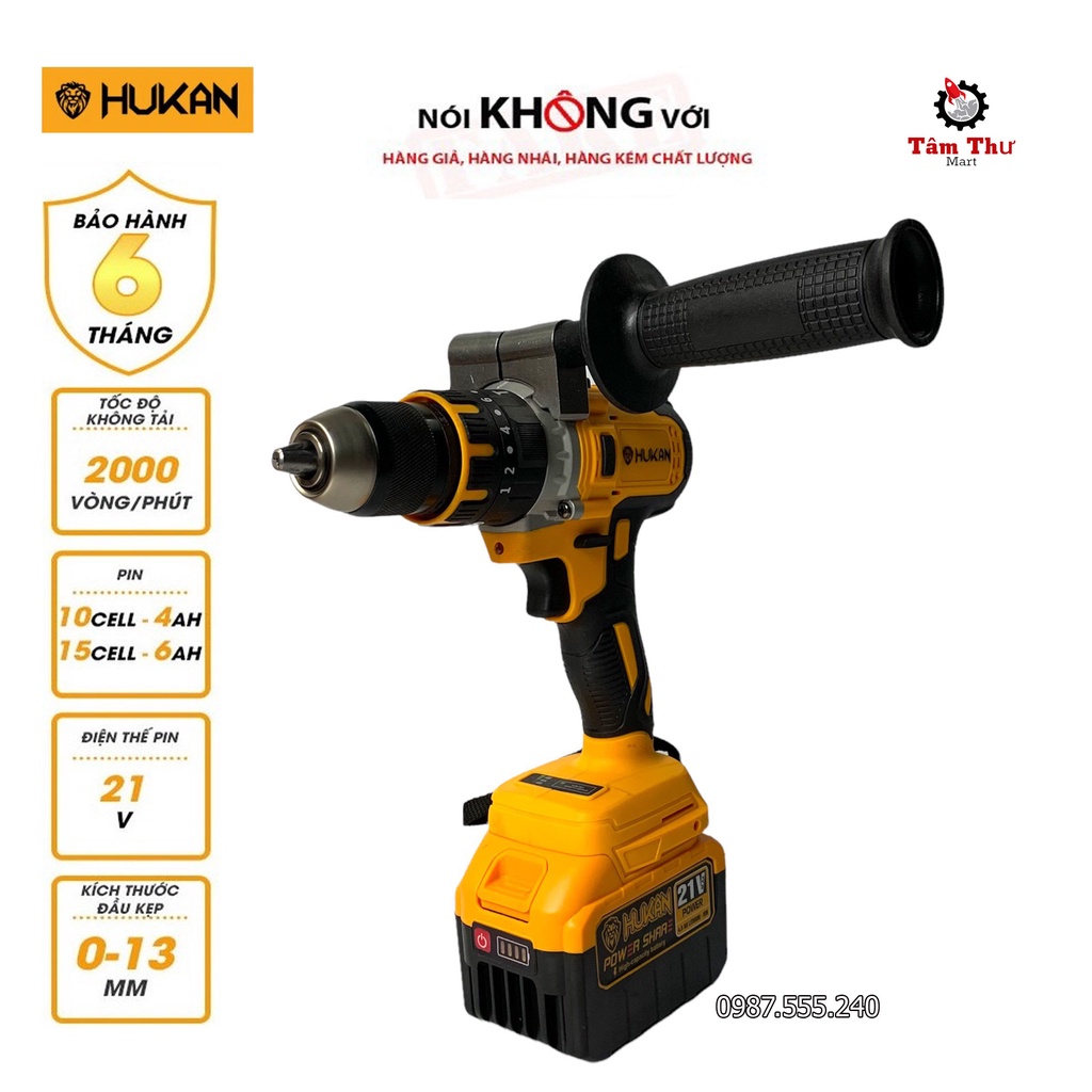Máy khoan pin HUKAN X8 Pro không chổi than đầu kẹp 13 ly tặng túi Hukan