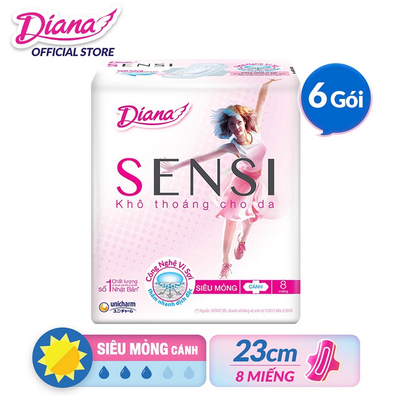 6 gói bvs diana sensi mỏng cánh 8 miếng 23 cm cho da nhạy cảm