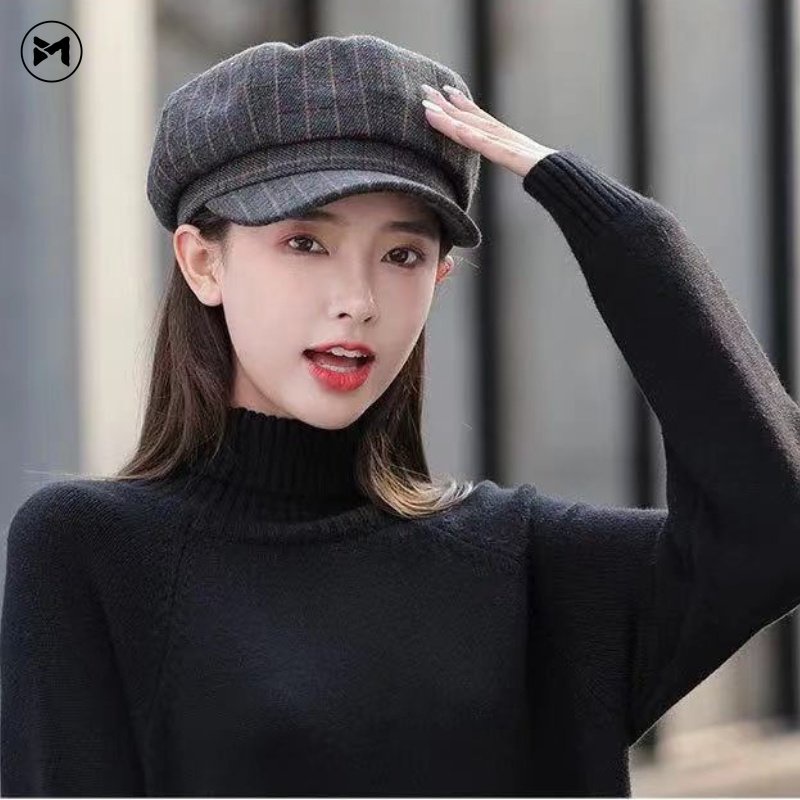 Mũ beret Họa Tiết Sọc Caro Đơn Giản Thời Trang Dành Cho Nữ