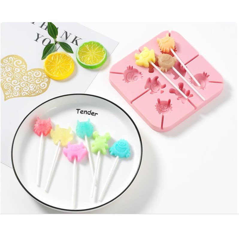 Khuôn silicon làm kẹo mút 8 ô nhiều mẫu đáng yêu