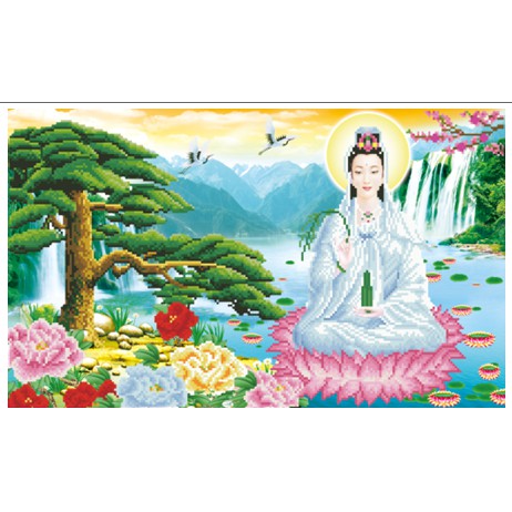 Tranh thêu chữ thập phật bà quan âm X8292 61 x 40 cm chưa thêu