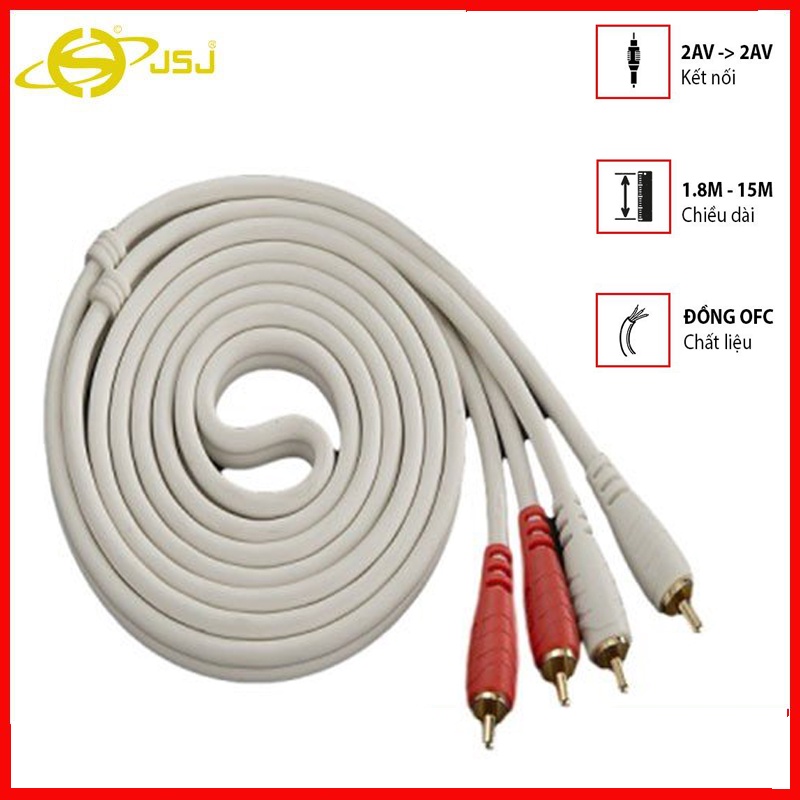 Dây tín hiệu âm thanh 4 đầu gồm 2 đầu AV Ra 2 Đầu AV/RCA Chính Hãng JSJ Kích cỡ từ 0.8m đến 15m