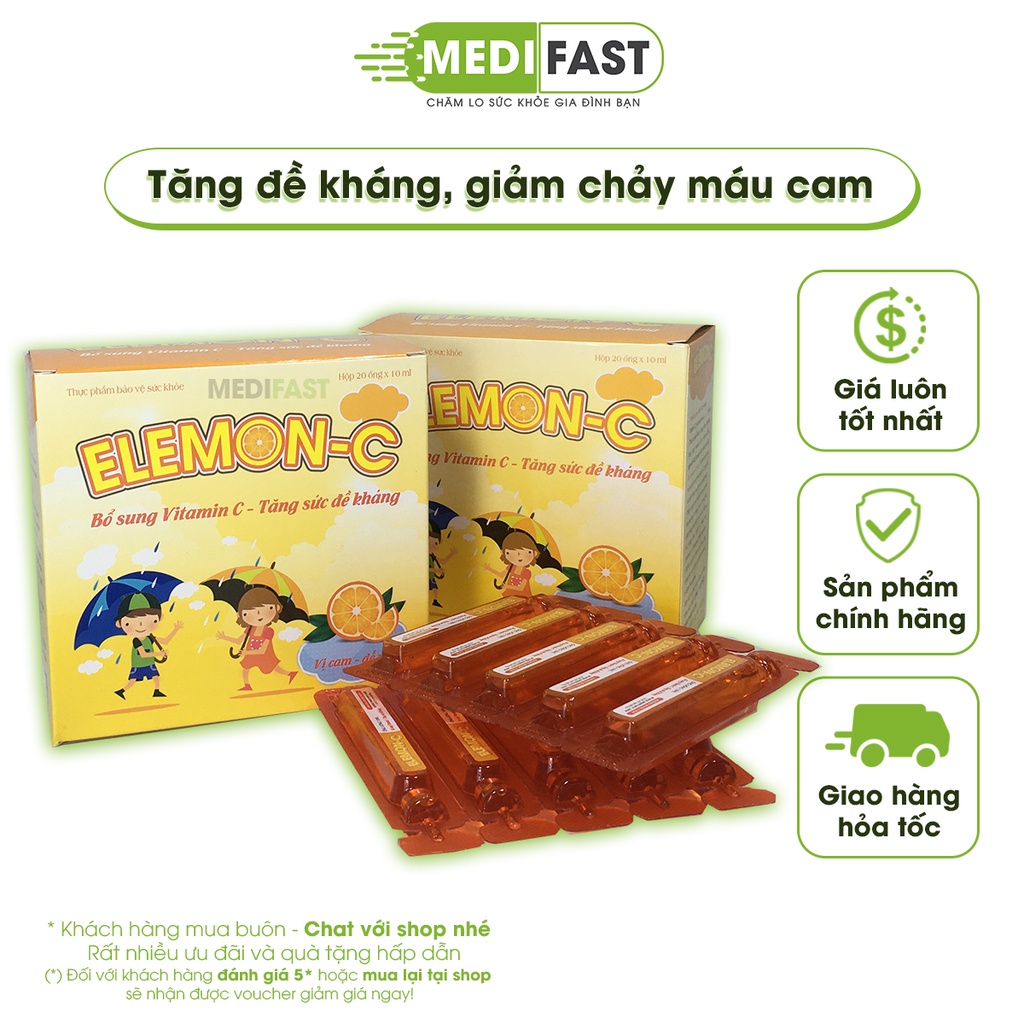Siro dạng ống Elemon C hộp 20 ống giảm chảy máu mũi tăng đề kháng miễn dịch giúp cơ thể khỏe mạnh đỡ mệt mỏi