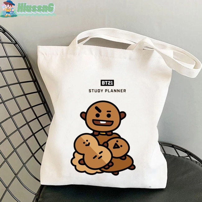 Túi Xách Canvas Cỡ Lớn In Họa Tiết Hoạt Hình Bts Thời Trang Cho Nữ