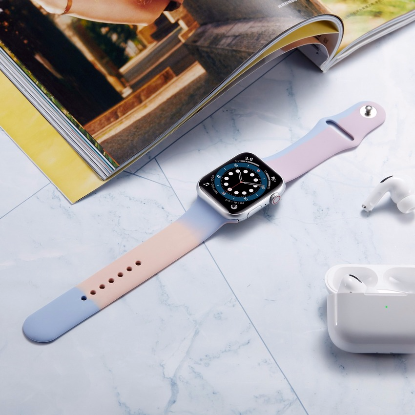 Dây Đeo Silicon Màu Cầu Vồng Cho Đồng Hồ Thông Minh Apple Watch Series 7 6 5 4 3 2 1 SE 2021 45mm 41mm 44mm 40mm 42mm 38mm