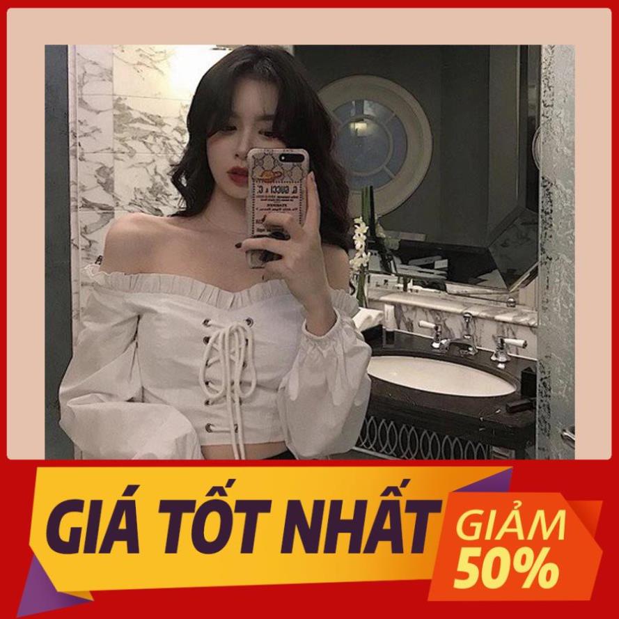 Áo Croptop Dáng Ngắn Hở Eo Buộc Dây Cách Điệu Hở Vai Dài Tay A00157 *21