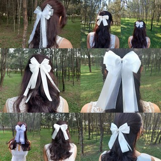 Kẹp tóc nơ tiểu thư Hababu, kẹp tóc nữ màu trắng.