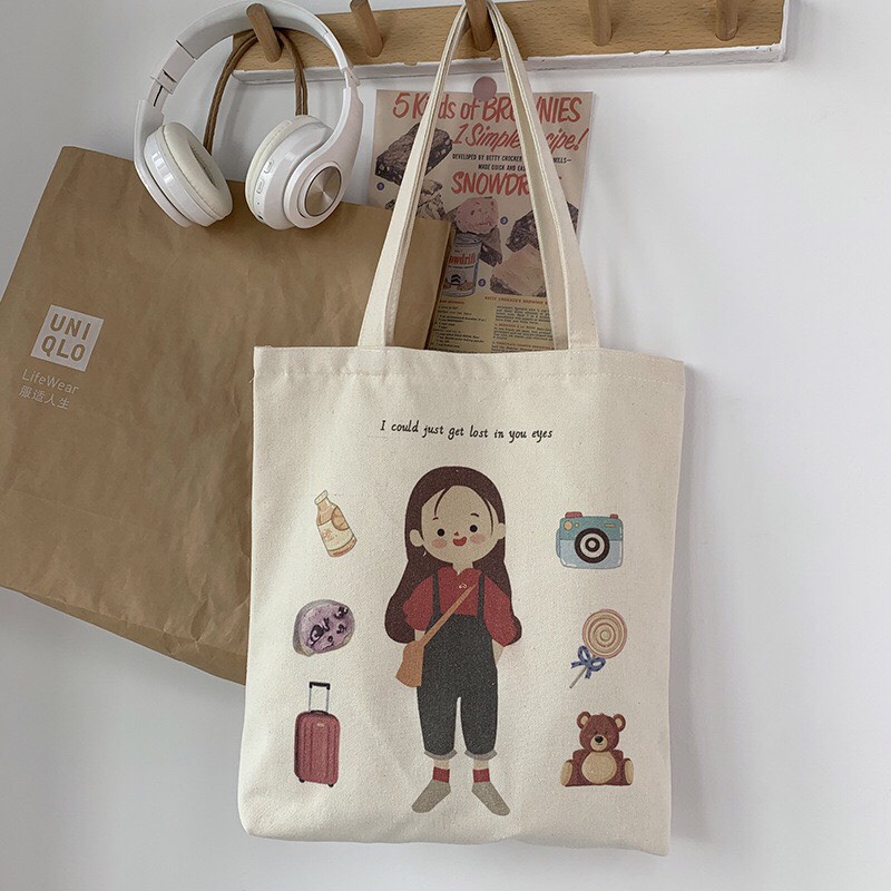 Túi Tote Vải Canvas CÔ BÉ ĐEO TÚI XÁCH Dễ Thương Đeo Đi Chơi Đi Học Đi Làm Phong Cách Ulzzang Hàn Quốc HOT TREND MTT0167