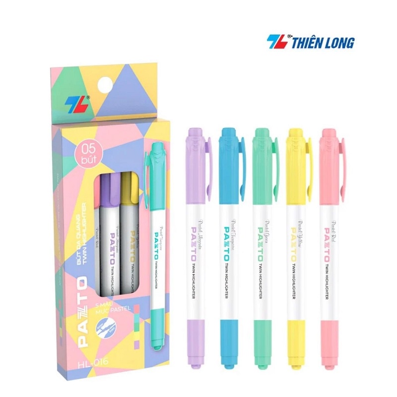Bộ 5 cây bút dạ quang màu Pastel Thiên Long Pazto HL-016 / Bút nhớ dòng HL016 rửa được - Không để lại vết khi Photocopy