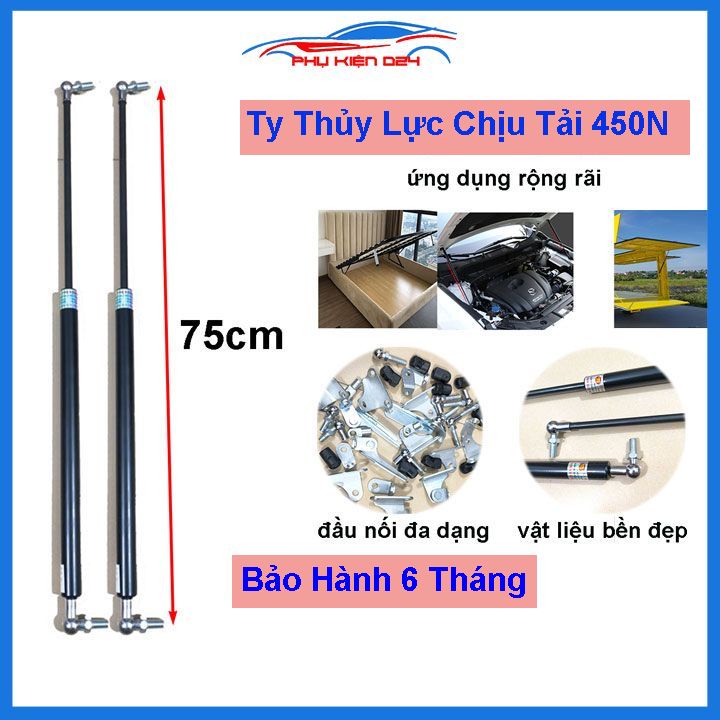 [450N-75cm] Bộ 2 ty cốp ô tô thanh thủy lực chống cửa chiều dài 75cm chịu tải 45kg-450N đầu kết nối đa dạn