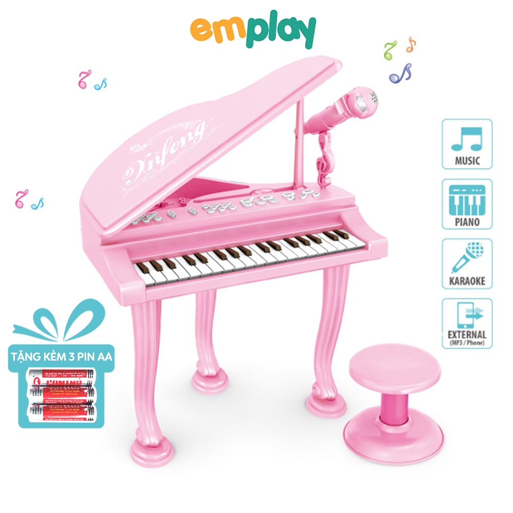 Đồ chơi đàn Piano công chúa màu hồng cao cấp cho bé Emplay cỡ to đại có ghế ngồi kèm micro chuẩn âm