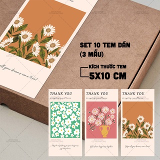 SET 9 TEM DÁN/ STICKER GIẢ KRAFT, MẪU HOA VINTAGE TEM NIÊM PHONG/TEM DÁN HỘP CARTON ĐÓNG GÓI