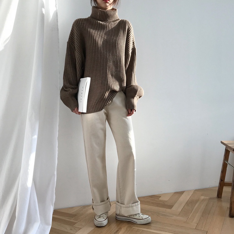 Áo sweater cổ lọ dáng rộng màu trơn phong cách Hàn Quốc thời trang cho nữ 4 màu tùy chọn | BigBuy360 - bigbuy360.vn