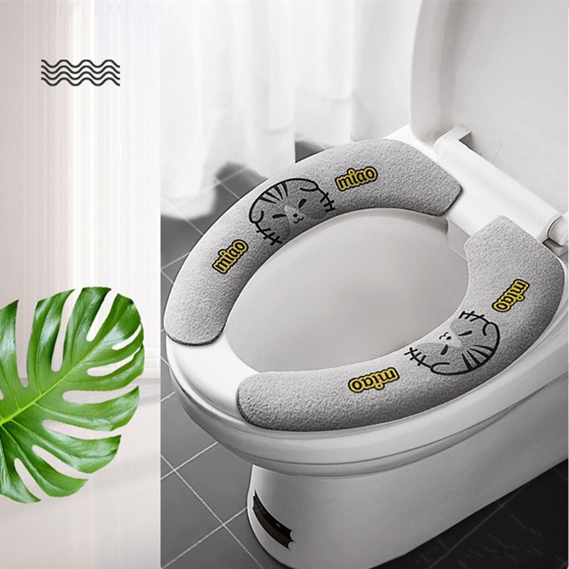 1 Cặp Miếng Dán Nắp Bồn Cầu Mềm Mại Họa Tiết Động Vật Hoạt Hình Có Thể Giặt Rửa