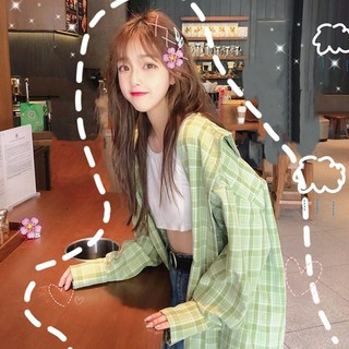 Áo thun sơ mi khoác ngoài phối sọc ca rô cá tính trẻ trung cho nữ