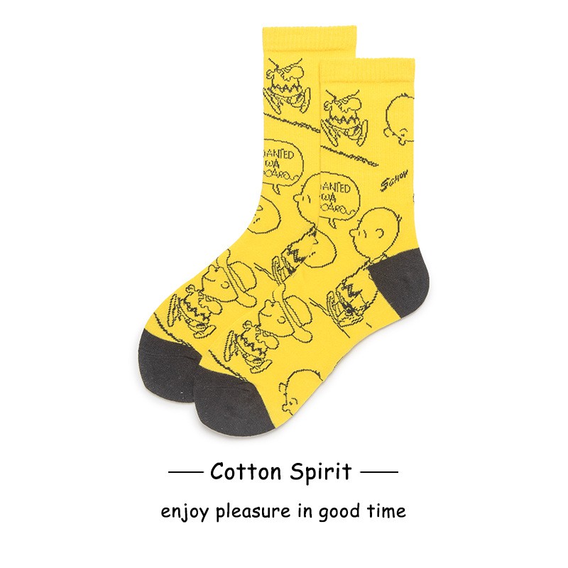Tất cổ cao Nam nữ Cao cấp In hình hoạt tiết hoạt hình Snoopy Vớ Cao cổ Cotton Unisex Trượt Patin