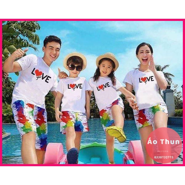 Bộ đi biển gia đình, cặp đôi, hội nhóm mẫu LOVE nam nữ đủ size áo và quần nổi bật