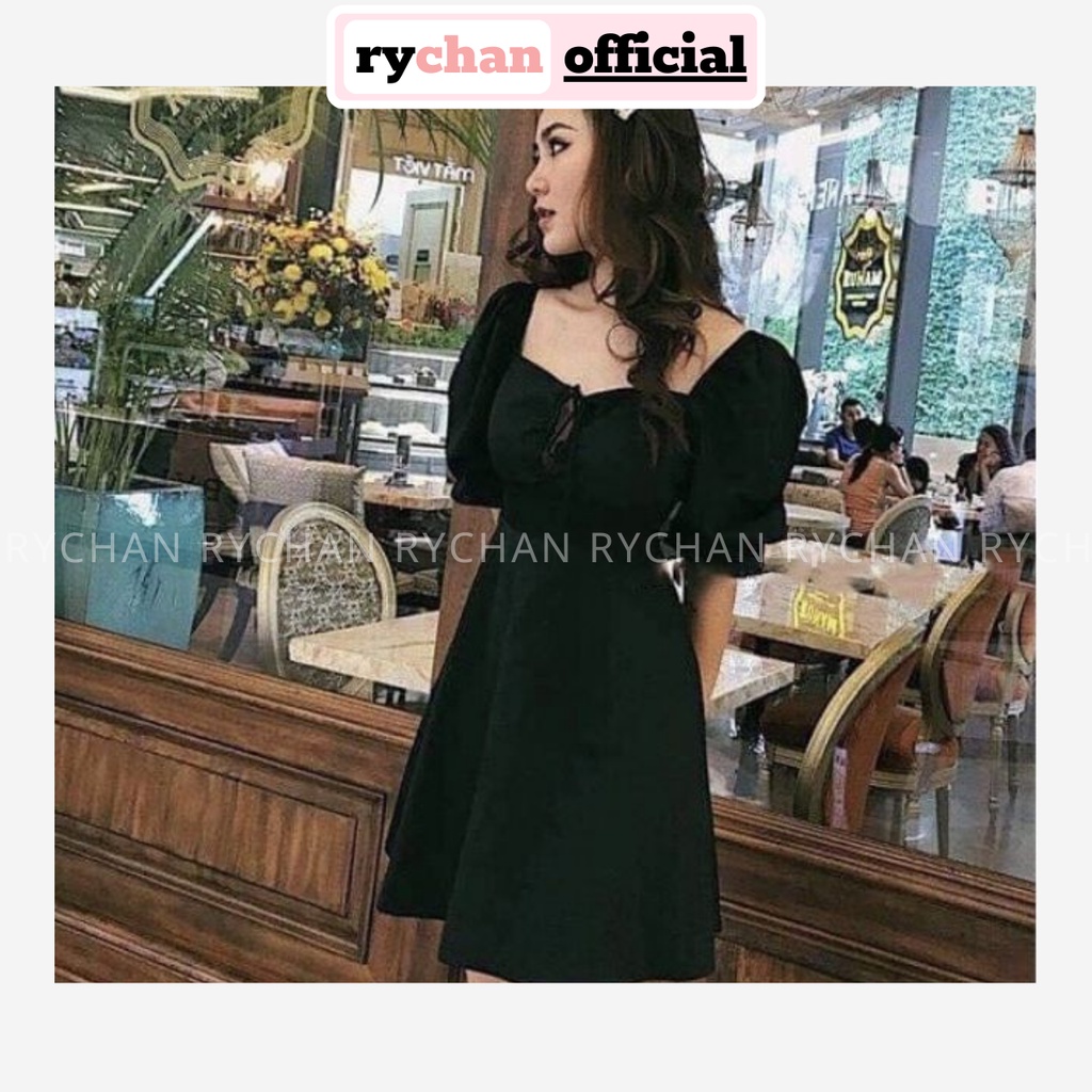 DX914 - Đầm Xòe Rút Ngực Tay Phồng Nhiều Màu Đầm Xòe Dây Rút, Đầm Nhún Ngực Gợi Cảm