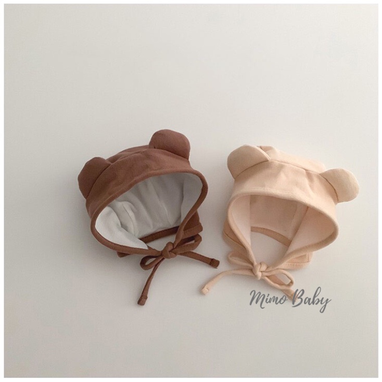 Mũ nón cotton buộc dây gắn tai gấu phồng dễ thương cho bé MD207 Mimo Baby