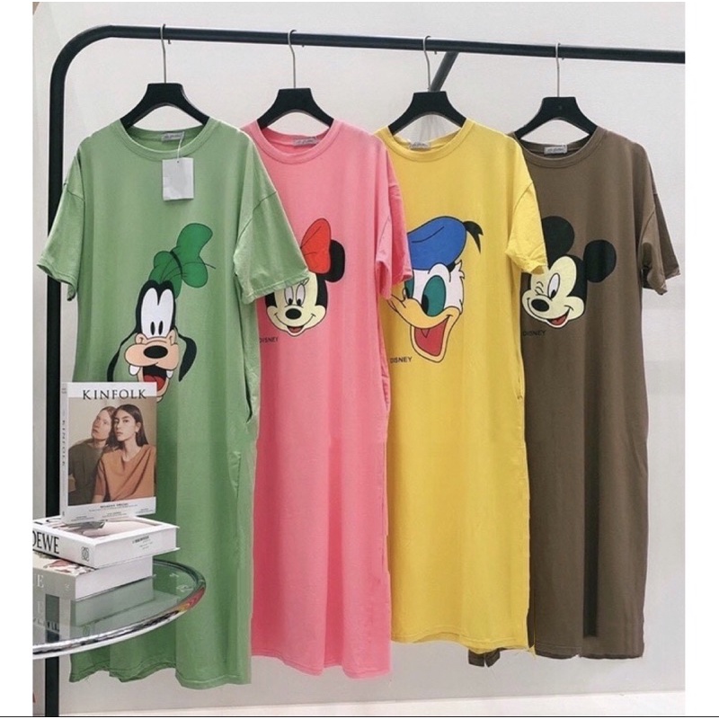 Đầm thun suông dài chuột Mickey màu hồng