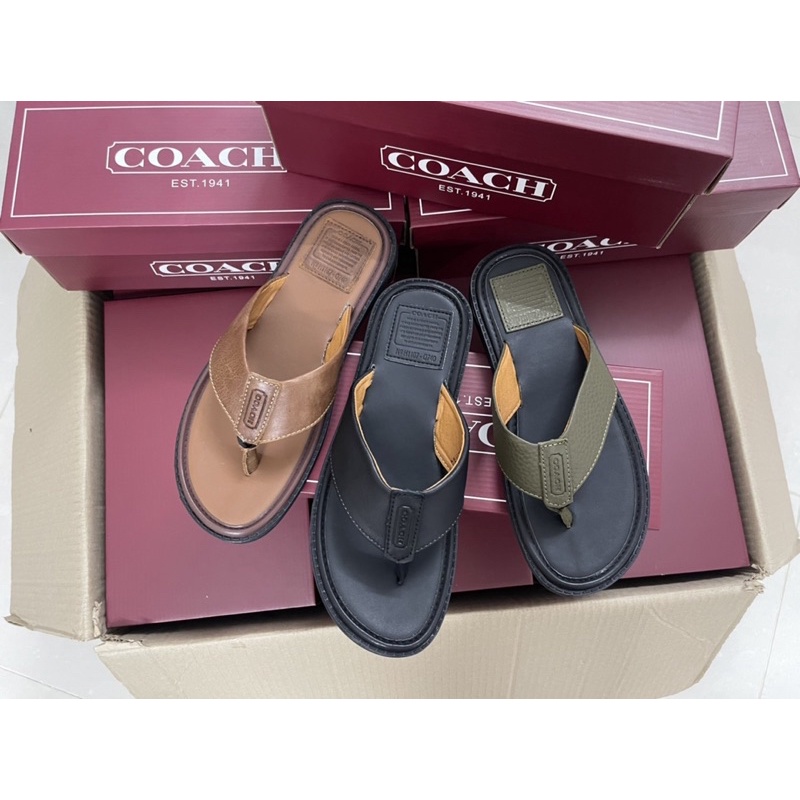 HÀNG XUẤT XỊN  FULl BOX _Dép kẹp nam COACH DA THẬT cực sang xịn êm vô đối