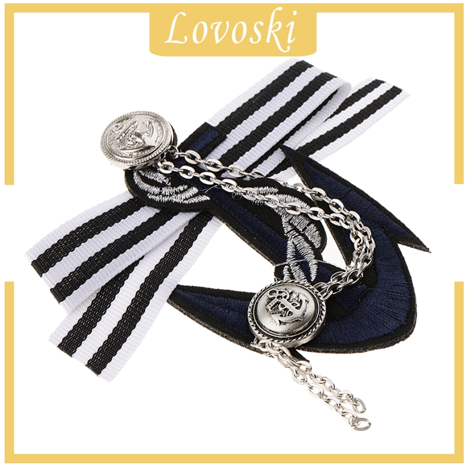[Lovoski] Trâm Cài Áo Vải Sọc Hình Mỏ Neo Đính Đá Phối Dây Xích Tua Rua