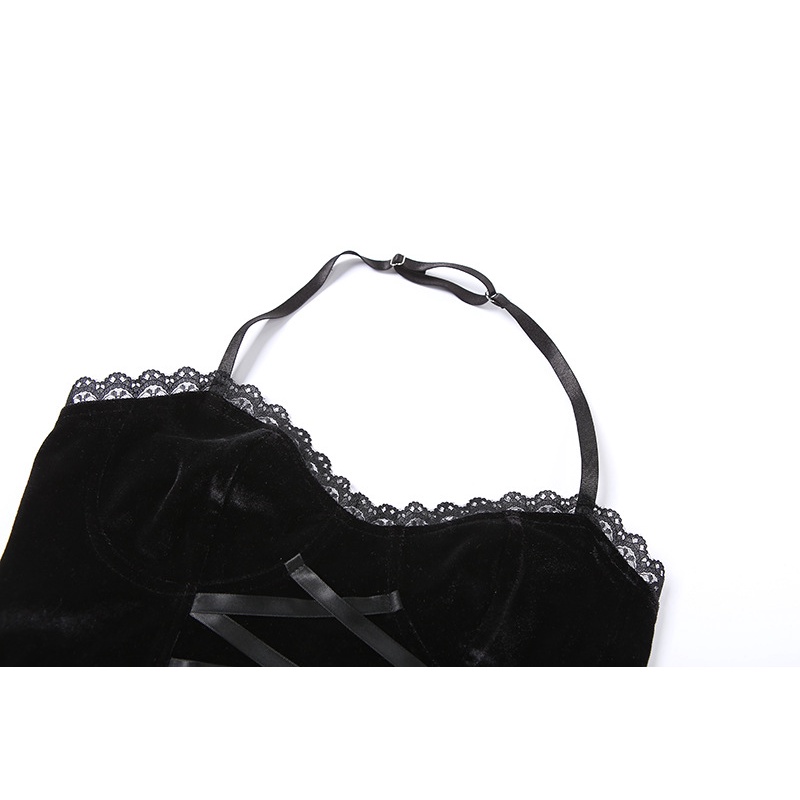 DUNEA Áo Hai Dây Cổ Yếm Phối Ren Quyến Rũ Cho Nữ