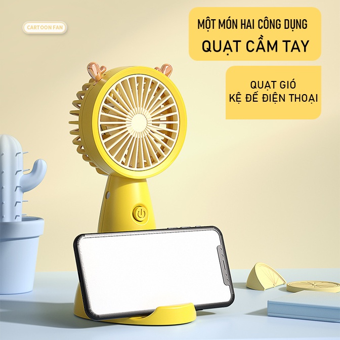 Quạt cầm tay mini tích điện kèm giá đỡ điện thoại tiện dụng