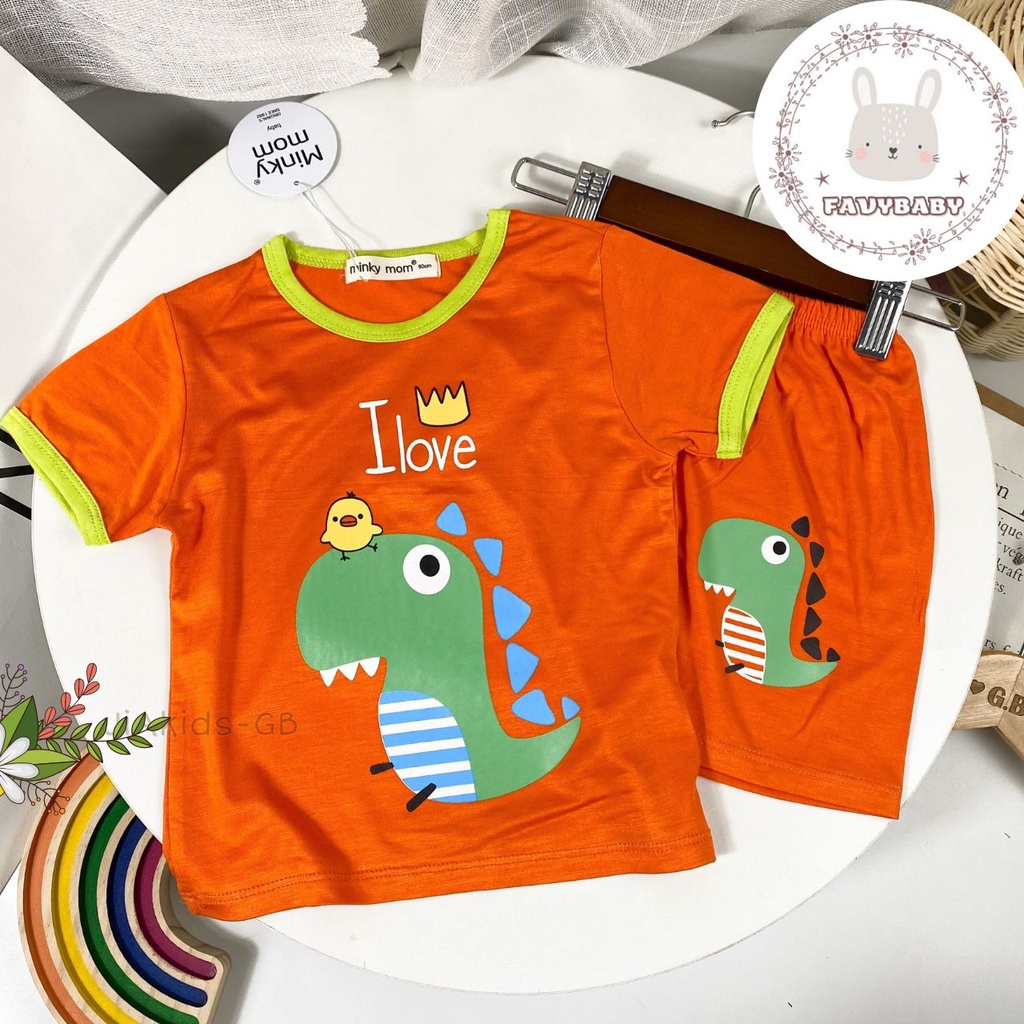 Bộ MINKY MOM Bé Trai Bé Gái Tay Ngắn Quần Cộc Thun Lạnh Màu Sắc Tươi Sáng Hình Gấu Bò Khủng Long Bé 0-5 Tuổi - Favybaby