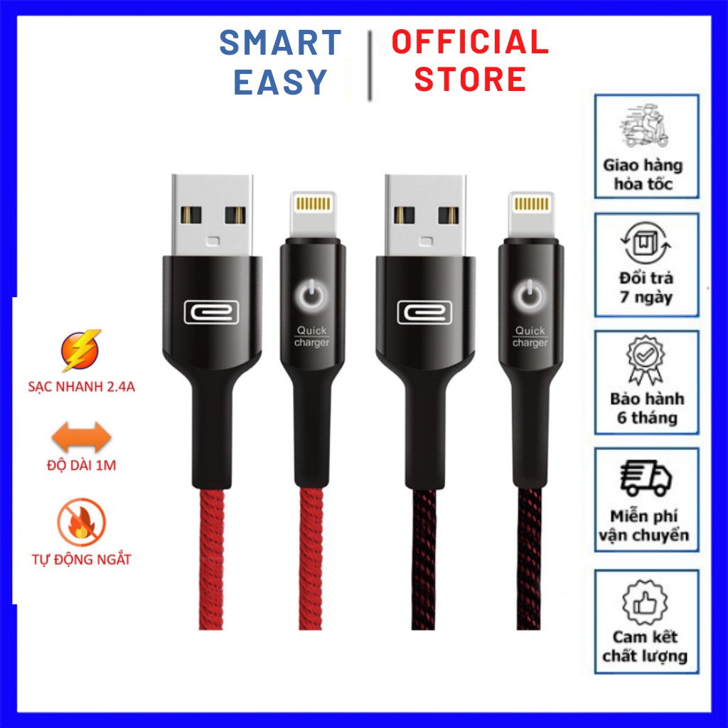 Cáp sạc bọc dù tự ngắt Earldom EC-063 hỗ trợ sạc nhanh cho iPhone/Samsung/Oppo/Xiaomi dài 1m - tự ngắt khi pin đầy