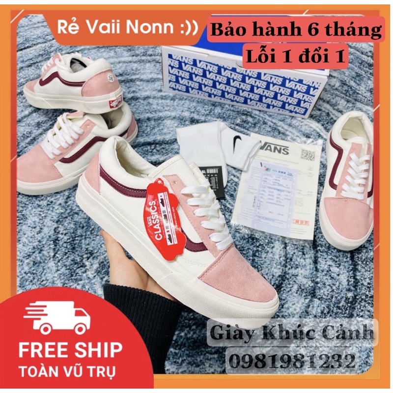 Giày Thể Thao Sneaker Vans trắng hồng