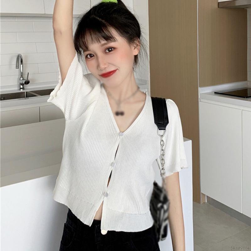 Áo Cardigan Dệt Kim Tay Ngắn Màu Sắc Đơn Giản Cho Phái Nữ | BigBuy360 - bigbuy360.vn