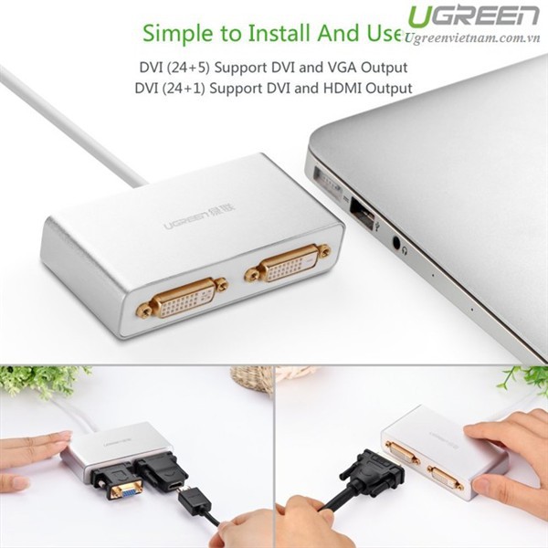 Cáp chuyển đổi USB 3.0 ra 2 cổng DVI chính hãng Ugreen 40246 cao cấp