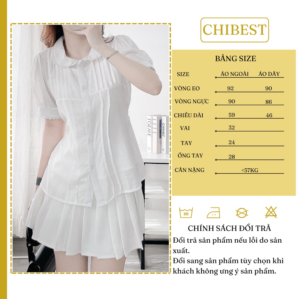 Set áo Sơmi li ngực phối ren  buộc nơ lưng kèm áo  lót 2 dây Phong cách tiểu thư AAB76 CHIBEST