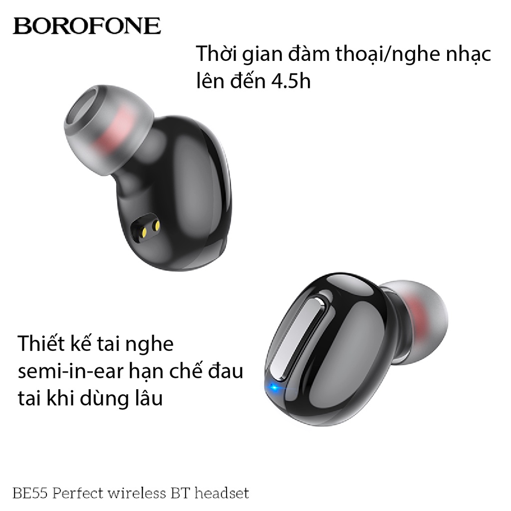 Phụ kiện tai nghe Borofone BE55 không dây, bluetooth 5.1, tai nghe nhét tai âm thanh nổi, chống tiếng ồn