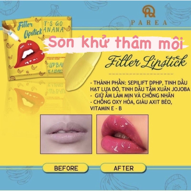 ☀ 𝗖𝗼́ 𝗦𝗔̆̃𝗡 Son Filler Collagen Chuối Khử Thâm Parea cùng son màu Chu Lipstick, giúp môi căng mọng hồng hào DATE 2023