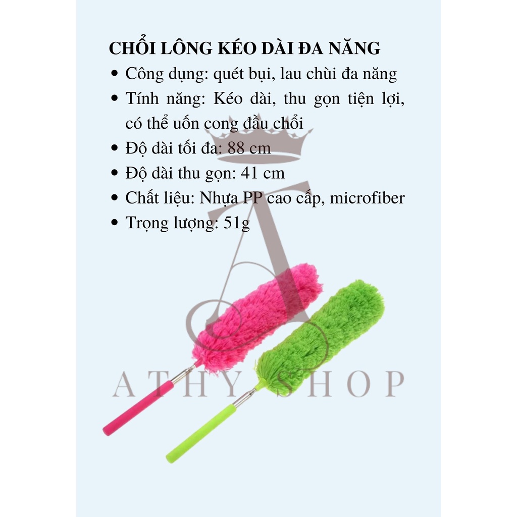 CHỔI LÔNG QUÉT BỤI KÉO DÀI 88CM, cây cọ lau chùi quạt trần nhà cửa thu gọn, dụng cụ vệ sinh gia đình, cleaning stuff