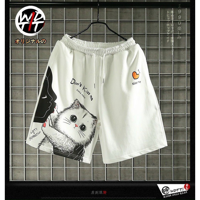 Quần short poly in hình mèo co giãn 4 chiều mềm mịn