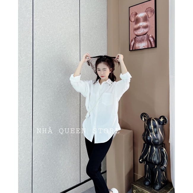 Set jeans dài co giãn không túi Đen+ sơ mi tay dài 1 túi