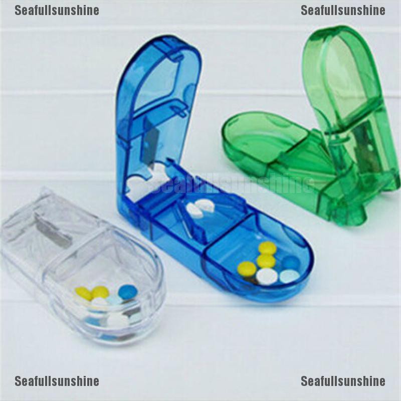 Thời Trang Fashion Pill Cutter Splitter Half Storage Box Medicine Tablet Holder Giá Đỡ