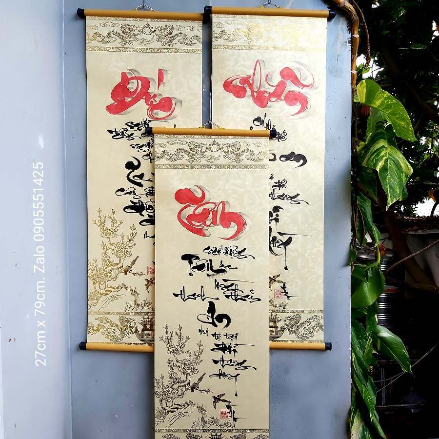 Bộ 3 tranh thư pháp TÂM ĐỨC NHẪN kèm nẹp.Quà tặng mừng thọ, tân gia, khai trương. Quà cưới,tết,sinh nhật, 8/3, 20/10,