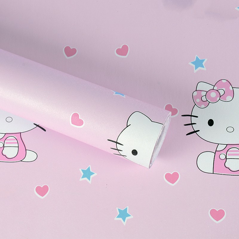 Giấy dán tường các mẫu KITTY bé trai bé gái khổ rộng 0.45m có sẵn keo