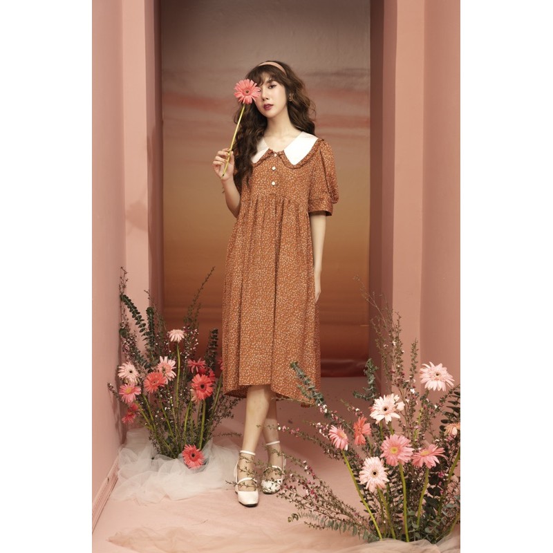 [Mã FATHANG5 giảm 10K đơn 50K] Đầm babydoll vintage - hoa nhí cam | BigBuy360 - bigbuy360.vn