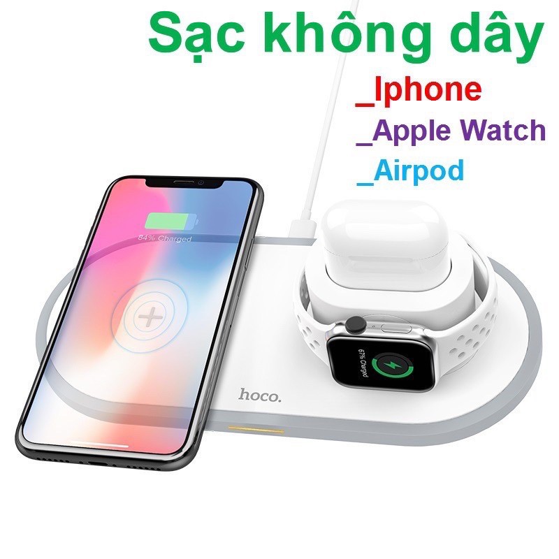 ĐẾ SẠC KHÔNG DÂY IPHONE- SẠC NHANH Qi 3in1 HOCO CW21/CƯw20- SẠC CÙNG LÚC 3 THIẾT BỊ (apple watch- smartphone- airpods)