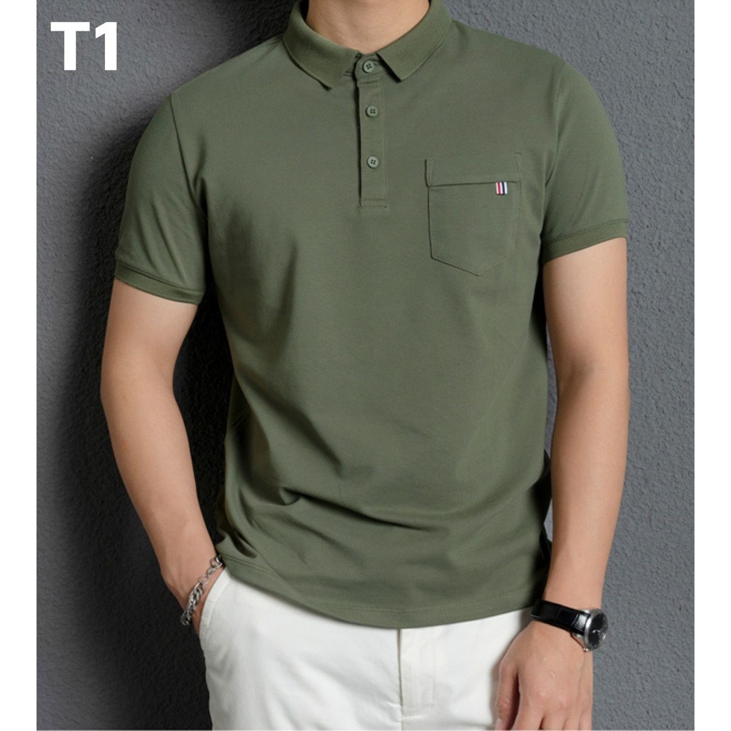 Áo Polo Nam cổ bẻ túi ngực dáng Hàn cổ bẻ vải cá sấu CVC cao cấp mẫu T | BigBuy360 - bigbuy360.vn